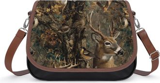 Generic Wildlife Hunting Deer Print Crossbody Bags for Women Leather Tote Bag Travel Purse Shoulder Bag for Work Shopping