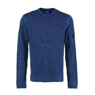 C.P. Company Round-neck Knitwear, male, Blue, Size: 3XL Blue Linen Blend Crew Neck Sweater