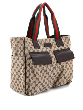 Gucci Double Pocket Web Handle GG Canvas Medium tote bag - Brown