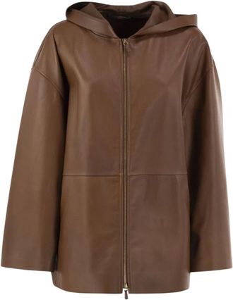 Max Mara Jassen, Dames, Bruin, L, Leer, Leren Jassen