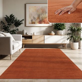 Paco Home Paco Home - Alfombra Moderna Para Sal&oacute;n A Pelo Corto Lavable Suave Uni Efecto Piel Antideslizante 200 Cm Cuadrado, Cobre