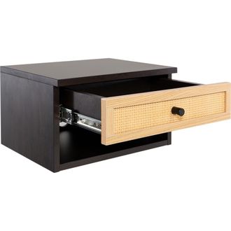 Jonathan Y Designs Celerie Bohemian Wall Mounted Floating Nightstand, Bedside Table with Woven Storage Drawer Open Cubby in Black/light Oak at Nordstrom