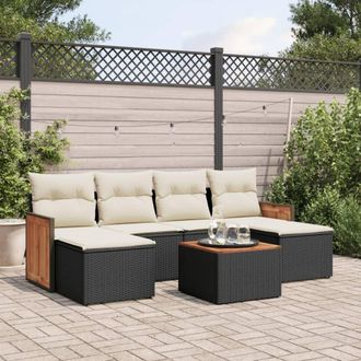 vidaXL Vidaxl - Set De Comedor De Jard&iacute;n 7 Pzas Y Cojines Rat&aacute;n Sint&eacute;tico Negro