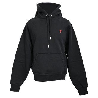 Ami Paris Ami De Coeur Small Logo Hoodie in Black Cotton