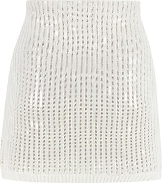 Self Portrait Womens Knitted Mini Skirt White Cotton