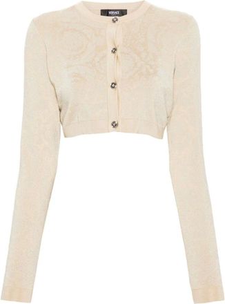 Versace Cardigans, female, Beige, Size: M Baroque Jacquard Cardigan Beige