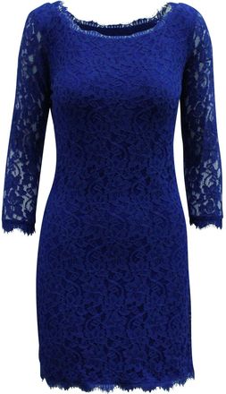 Diane Von Fürstenberg Zarita Lace Mini Dress in Blue Rayon