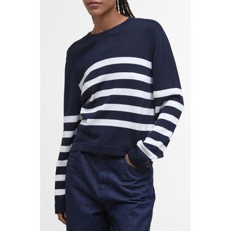 Barbour Stripe Cotton Blend Sweater in Dark Navy Stripe at Nordstrom Rack, Size 12 Us / 16 Uk