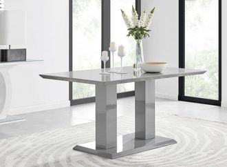 Furniturebox Imperia 150cm 6-Seater Modern High Gloss Pillared Dining Table in Grey
