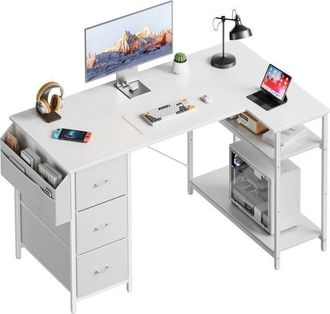 OEM Hlonone Escritorio Esquinero, 120 X 78 Cm Mesa Gaming, Escritorio En L Con 3 Cajones, Mesa Ordenador Con Bolsa De Almacenaje, Blanco