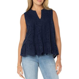 Liverpool L.A. Sleeveless Pintuck Eyelet Top in Navy at Nordstrom Rack, Size X-Large