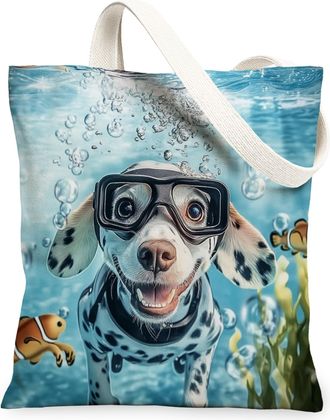 Generic Pop Art German Shepherd Dog Canvas Tote Bag for Shopping 13x15, Ocean Sea Nautical Puppy Reusable Grocery Print Bag for Women, Fun Pet Beach Aesthetic