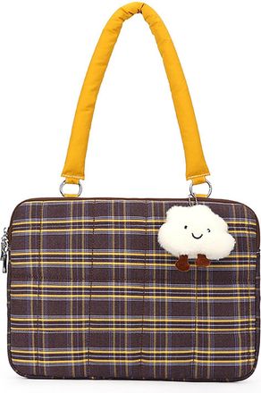 Generic Retro Ladies Messenger Bag, Wear-Resistant Computer Bag, Large-Capacity Office Bag, Suitable for Office Commuting and Work Meetings (Yellow + Charm,35