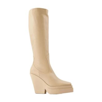 Gia Borghini Gia 14 Kniehoge Laarzen - Dames - Schoenen - Beige - Maat: 35 EU Leer
