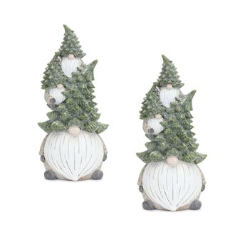 Melrose International Stone Holiday Gnome Stack with Pine Tree Hat (Set of 2) - Green; White