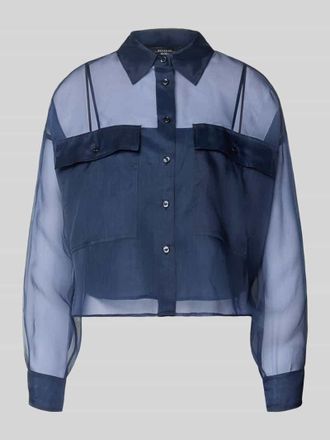 Max Mara Boxy Fit Langarmbluse aus semitransparenter Seide Modell COLOMBIA in Marine, Gr&ouml;&szlig;e 34