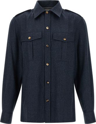 Brunello Cucinelli Blue Regular Solid Overshirt