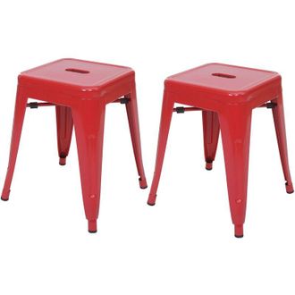 Hhg Hhg - Nunca Usado] Juego De 2 Taburetes 804, Taburete De Metal Asiento Taburete, Metal Dise&ntilde;o Industrial Apilable, Rojo