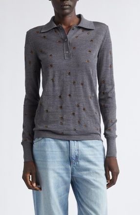 Stella McCartney Glitter Dot Wool Blend Polo Sweater in Grey Melange at Nordstrom, Size X-Large