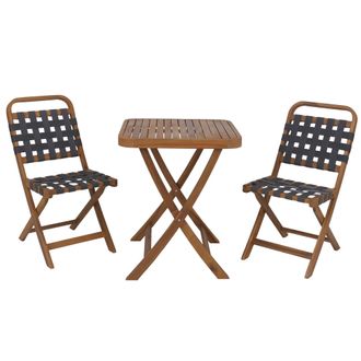 Hhg [nunca Usado] Conjunto De Jard&iacute;n Hhg-719, Conjunto De Sillas Y Mesa Para Balc&oacute;n, 2 Sillas, Mesa, Mimbre Trenzado, Madera De Acacia Plegable, Natural, 
