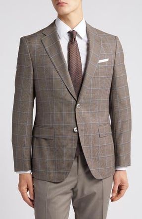 BOSS Hutson Windowpane Check Wool Sport Coat in Open Brown at Nordstrom Rack, Size 38 Regular