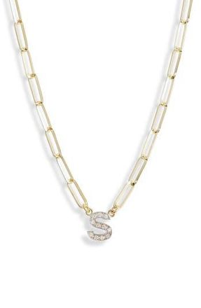 Meshmerise Diamond Initial Charm Paper Clip Chain Necklace in Yellow-S at Nordstrom Rack