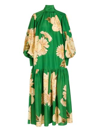 Alemais floral bishop-sleeve gown - women - Silk - L - Green
