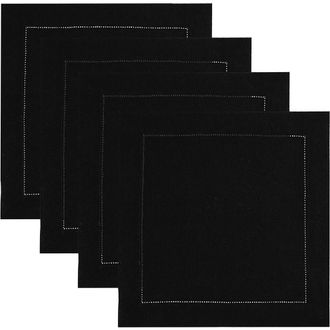 Solino Home Linen Square Placemats - Classic Hemstitch in Black at Nordstrom, Size Small