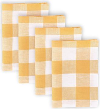 Solino Home Linen Dinner Napkins Set of 4, 20 x 20 Inch for Dining Table, Holiday and Everyday Table Decor - Buffalo Check in Mustard And White at