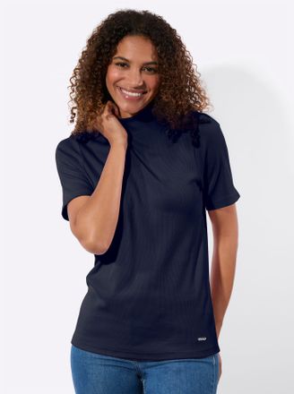 Casual Looks Stehkragenshirt CASUAL LOOKS Stehkragen-Shirt, Damen, Gr. 36, marine, 95% Baumwolle, 5% Elasthan, unifarben, Shirts Stehkragenshirt