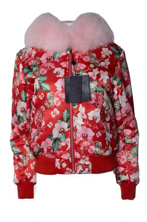Philipp Plein Philipp Plein, red orchid printed bomber with fur