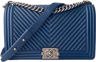 Chanel Blue Chevron Leather Boy Bag