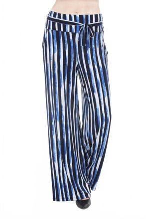 Joseph Ribkoff Striped High Waist Wide Leg Pants In Blue/vanilla