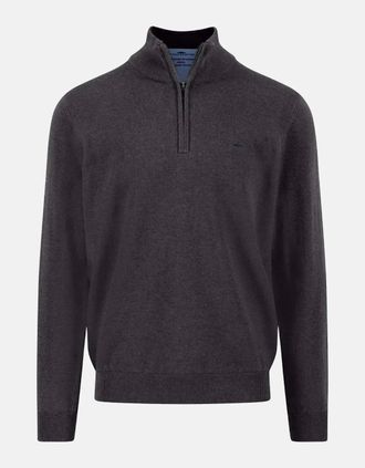 Fynch-Hatton Mens Fine Knit Cotton 1/4 Zip Charcoal - Grey - Size: 48