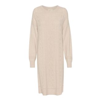 Cream Gebreide jurk met pofmouwen - Dames - Jurken - Roze - Maat: XL