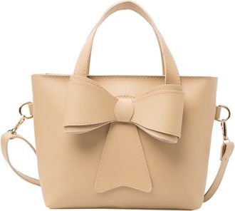 Generic Leather Tote Bag with Zipper for Women, Fashion Bowknot Purse and Handbags Top Handle Satchel Crossbody Bags (Khaki)