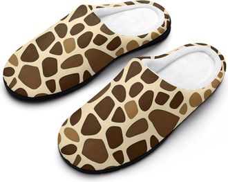 Generic Giraffe Skin Pattern Cotton Slippers for Women Memory Foam Comfy House Shoes with Anti-Skid Rubber Sole