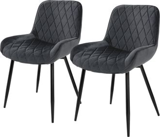 ML Design Ml-design - Set 2x Sillas De Comedor Antracita Estilo Retro Asiento Tapizado Aspecto De Terciopelo Patas De Metal Negras Con Respaldo Y Apoyabrazos Si