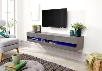 GFW Galicia 180cm Wall TV Unit with LED in Grey