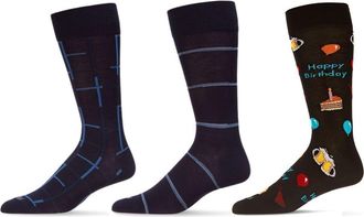 MeMoi Happy Birthday Assorted 3-Pack Crew Socks in Black-Black at Nordstrom