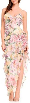 Dress The Population Josefina Metallic Floral Ruffle Detail Gown in Ivory Multi at Nordstrom Rack, Size X-Small