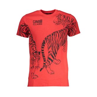 Cavalli Mens Red Tiger Tee Short Sleeve Crew Neck Cotton - Size X-Large