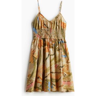 H&M Smocked Strappy Dress in Beige/floral at Nordstrom, Size Xx-Small