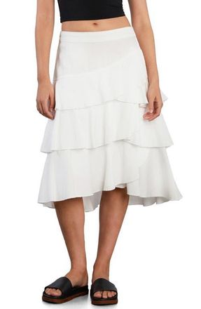 Wash Lab Denim Petal Tiered Denim Midi Skirt in Bright White at Nordstrom, Size X-Small