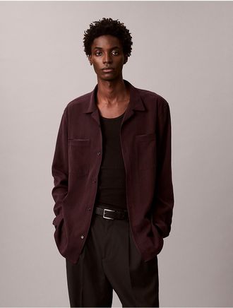 Calvin Klein Mens Smooth Relaxed Camp Button-Down Shirt - Brown - XL