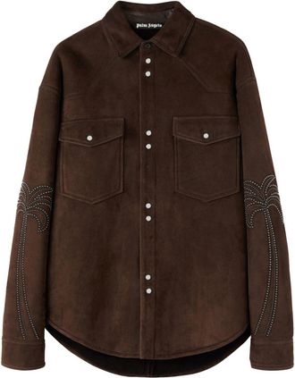 Palm Angels Palms studded leather shirt - men - Leather/Metal - 48 - Brown