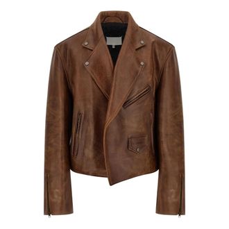 Maison Margiela Biker Leather Jacket - Heren - Leren en Su&egrave;de Jassen - Bruin - L - Leer - Jassen