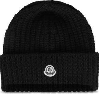 Moncler Accessoires, Dames, Zwart, ONE Size, Wol, Ribbed Knit Muts