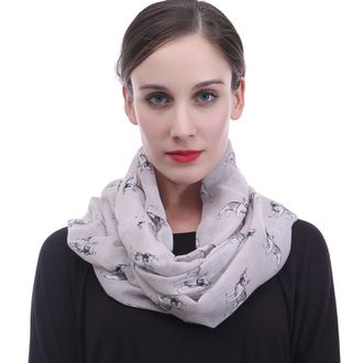 Lina & Lily French Bulldog Dog Print Womens Infinity Scarf Snood Lightweight (Beige)