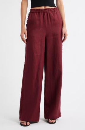 Mango Tarida Frayed Linen Wide Leg Pants in Wine at Nordstrom Rack, Size Small